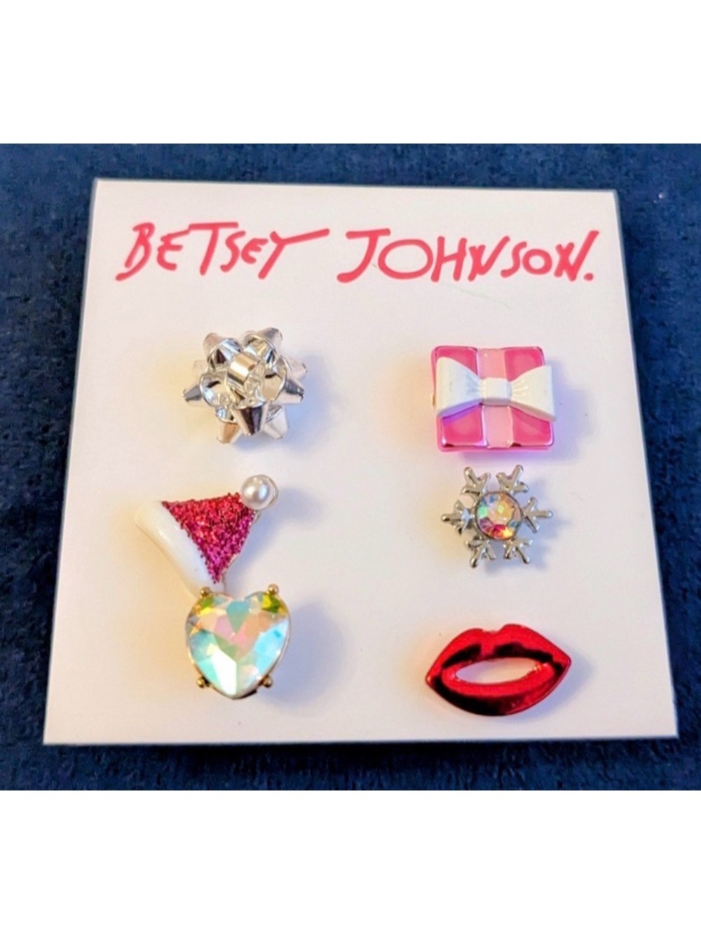 BETSEY JOHNSON Christmas Holiday Festive Mix & Match Six 6 Stud Earrings NEW NWT